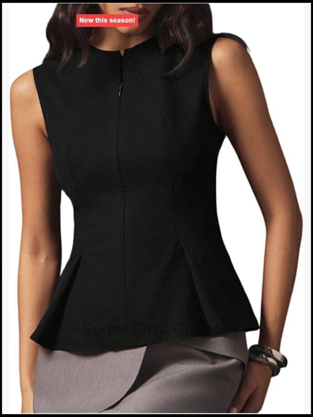 Women's Zip Up Cinched Waist Ruffle Peplum Tank Top